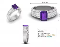 Ring With Diamonds and Purple Gemstones 3D print model