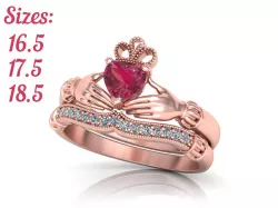 Wedding Set  Claddagh  Engagement ring with Heart gem 3 Sizes  3D print model