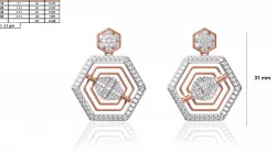 Hexagon Shaped Drop Earrings With Diamonds 3D print model