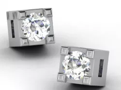 Cube Shaped Silver Ear Studs With Diamonds 3D print model