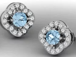 Flower Shaped Ear Studs With Diamonds and Gem 3D print model