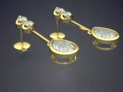 Hanging Earrings With Rain Drop Shaped Diamonds CAD 3005 3D print model