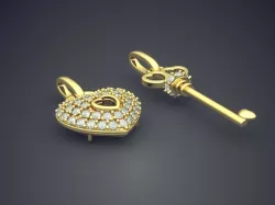 Heart And Key Shape Pendants With Diamonds CAD-3525 3D print model