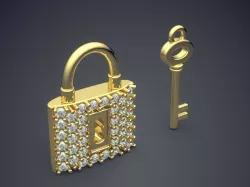 Key With Locker Pendants With Diamonds CAD-3451 3D print model
