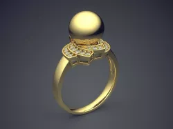 Ring With Big Sphere Ornament And Diamonds Surrounding It CAD... 3D print model