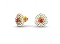 Drop Shaped Gold Ear Studs With Gem 3D print model