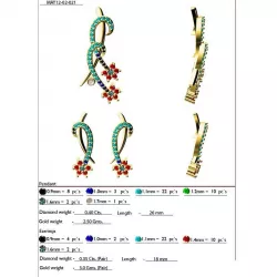 Floral Pendant and Earrings With Gemstones 3D print model