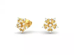 Flower Shaped Gold Ear Studs With Diamonds 90 3D print model