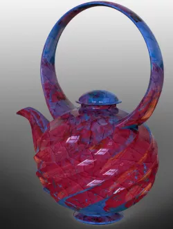 Fluted teapot with zirconium and copper glaze