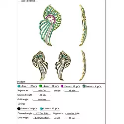 Gold Pendant and Earrings With Gemstones 3D print model