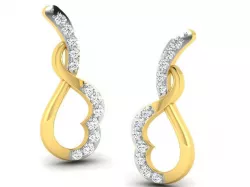 Heart Shape Gold Earrings With Diamonds 3D print model