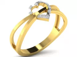 Heart Shaped Criss Cross Ring With Diamonds 3D print model