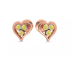 Heart Shaped Rose Gold Ear Studs With Gem 3D print model