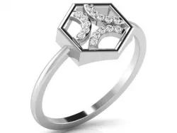 Hexagon Shape Silver RIng With Diamonds 3D print model