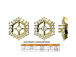 Hexagon Shaped Gold Ear Studs With Diamonds 3D print model