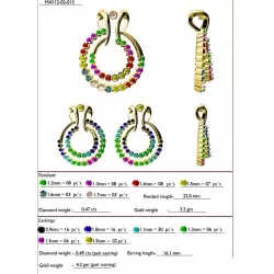 Round Pendant and Earrings With Gemstones 3D print model