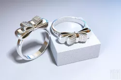 bow ring with diamonds in white gold for 3d printing and CNC 3D print model