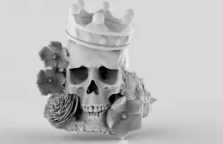 Detailed Realistic Jewelery element Man Skull Flowers and Crown 3D print model