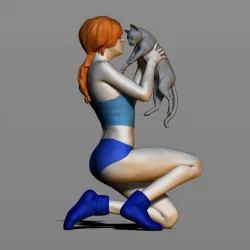 Girl with a cat 3D print model