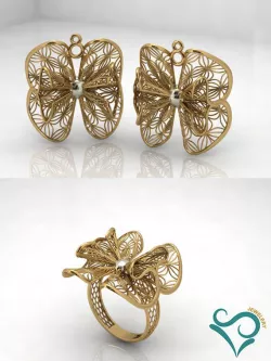 Gold earrings and ring engagement Jewel printable 3D print model