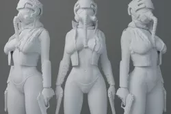 HD Gas mask gunner girl 3D print model