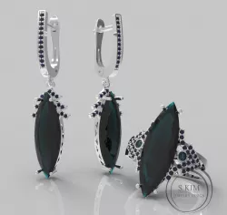 Ring and earrings with marquise 3D print models 3D print model