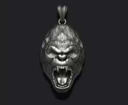 Roaring angry gorilla pendant 3D print model