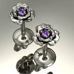 stud earrings rose with gems   3D print model