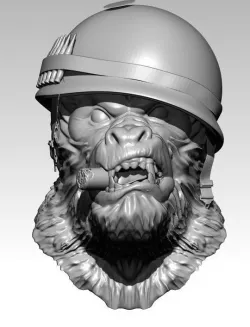 Detailed Angry Warrior Monkey soldier Cigar 3D print model