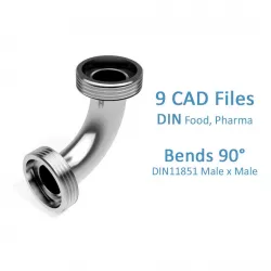Hygienic Bends 90 degrees - DIN11851 Male x Male Ends -  3D model