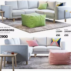IKEA NORSBORG Four-seat corner sofa with coffee tables and rug 3D model