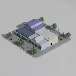 Lowpoly commercial block with shops Low-poly  3D model