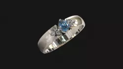 Ring with gemstone and diamonds 3D print model