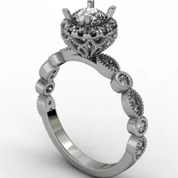 Round halo with basket and fantasy shank engagement ring 3D print model