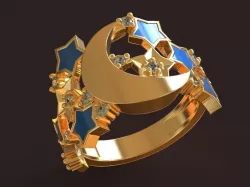 Silent Night Golden Ring with stars and moon 3D print model
