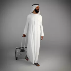 Traditional arab man from dubai posed walking w trolley 3D model