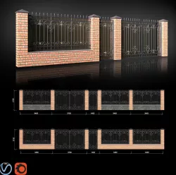 Wrought iron gate and fence with polycarbonate plastic 3D model