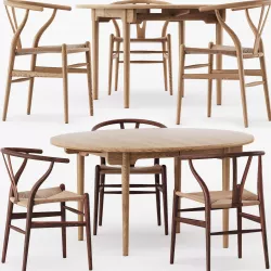 Chair CH24 and Table CH337 by Carl Hansen 3D model