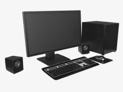 Computer monitor keyboard mouse pad speakers woofer set 3D model