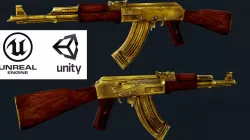 Golden AK-47  Low-poly 3D Model Low-poly  3D model