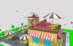 Low Poly City Cartoon Cafe Low-poly  3D model