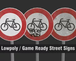 Lowpoly CITY TRAFFIC STREET SIGN No Bicycles VR AR Games 3D PBR  Low-poly  3D model