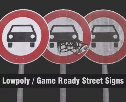 Lowpoly CITY TRAFFIC STREET SIGN No Cars VR AR Games 3D PBR  Low-poly  3D model