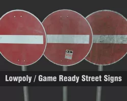 Lowpoly CITY TRAFFIC STREET SIGN No Entry VR AR Games 3D PBR Low-poly  3D model