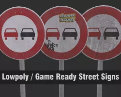 Lowpoly CITY TRAFFIC STREET SIGN No Overtaking VR AR Games 3D Low-poly  3D model