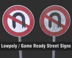 Lowpoly CITY TRAFFIC STREET SIGN No U Turn VR AR Games 3D PBR  Low-poly  3D model