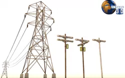 Lowpoly Electric Power Line Pole 3D Model Low-poly  3D model