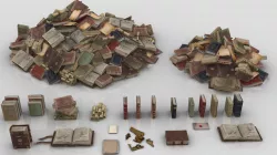 Pack of Medieval Books and Papers Low-poly  3D model