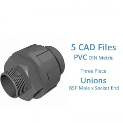 PVC Three Piece Unions - BSP Male x Socket End -  3D model