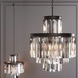 RH 1920S ODEON SMOKE GLASS FRINGE 3-TIER FLUSHMOUNT Nickel 3D model